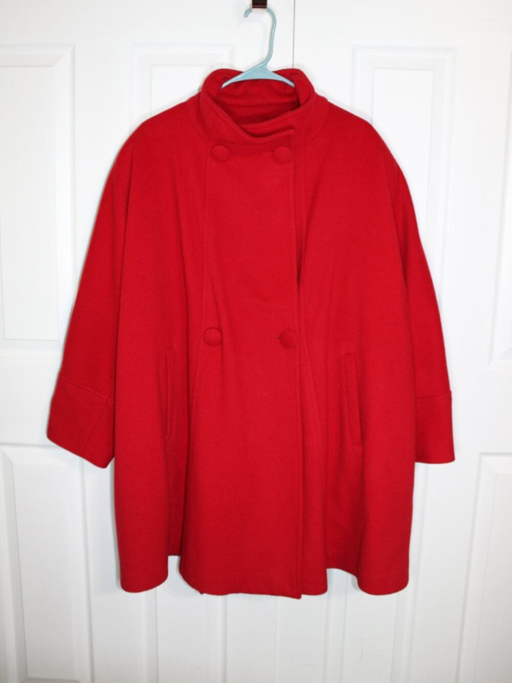 Vintage Oxford Street Red Cashmere Wool Blend Button Swing Coat-Made in France
